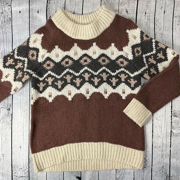 AERIE Fair Isle Wool Blend Chunky Sweater - Picture 1 of 6